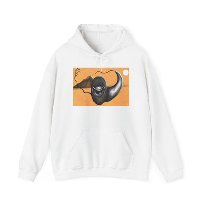 Surreal Desert Stingray Hoodie — Abstract Orange Dune Art Sweatshirt
